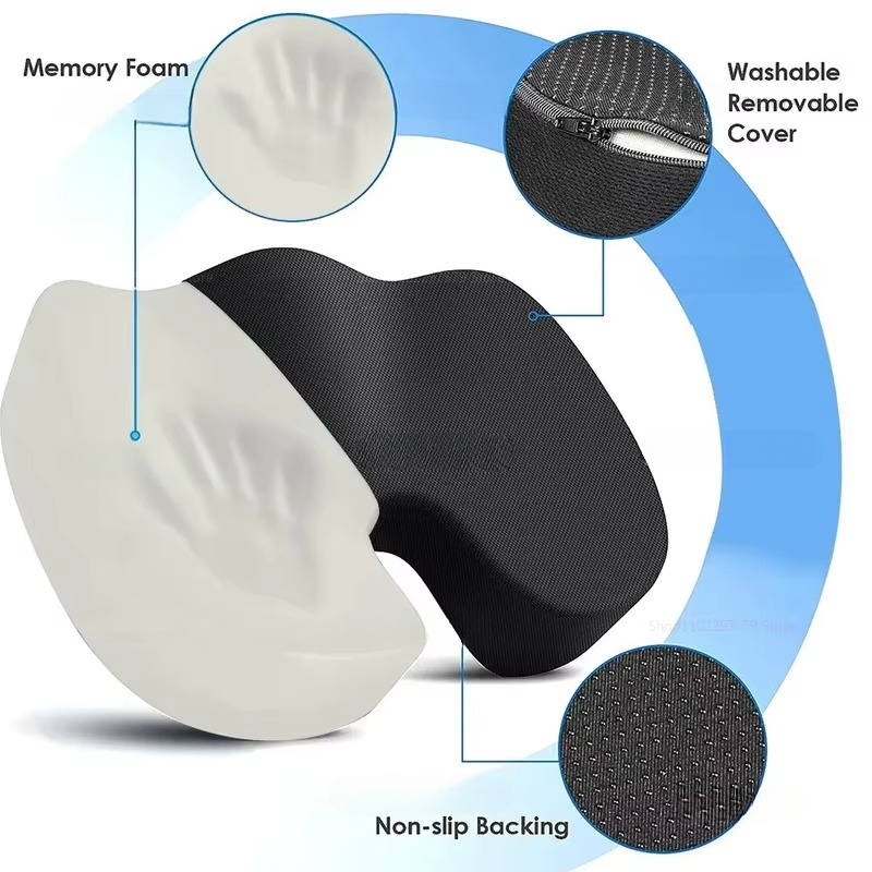 Ergonomic Memory Foam Seat Cushion with Breathable Cover for Office and Car