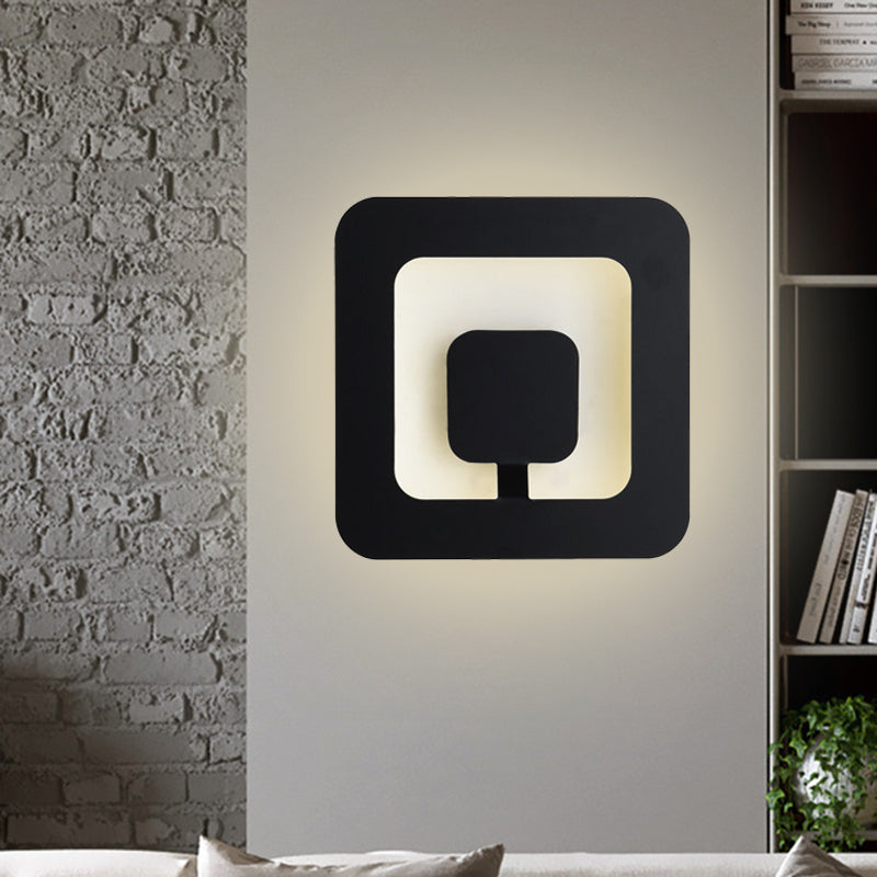 Minimalistic square wall lamp fixture made of iron 7"/9" wide LED bedroom wall lighting ideas in black
