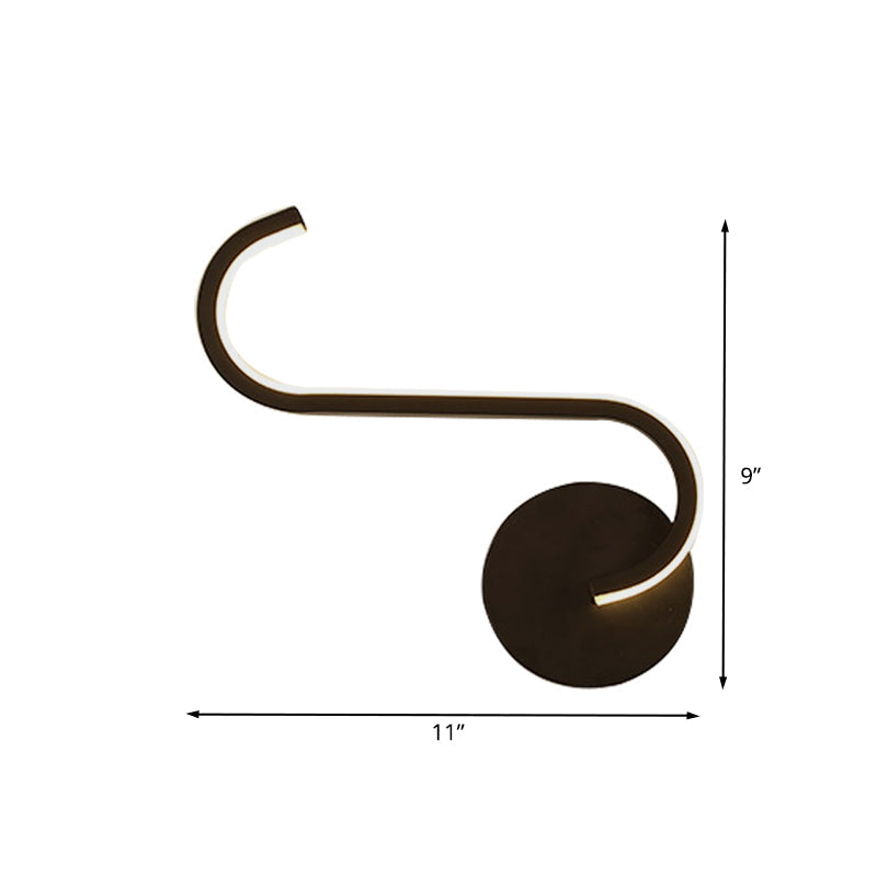 Hook-shaped Metal Wall Light Simple LED Black Wall Lamp in Warm/White Light for the Living Room