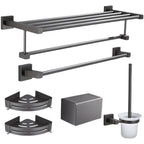Contemporary bathroom accessories single piece or in a set made of gray metal