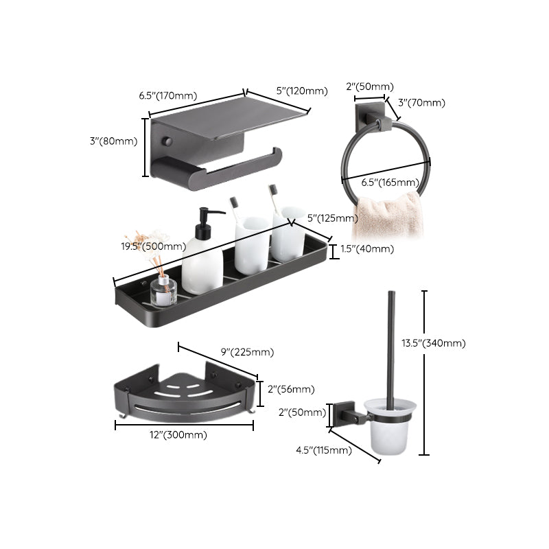 Contemporary bathroom accessories single piece or in a set made of gray metal