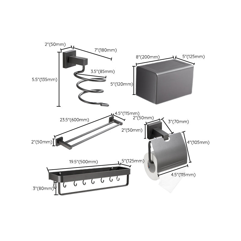 Contemporary bathroom accessories single piece or in a set made of gray metal