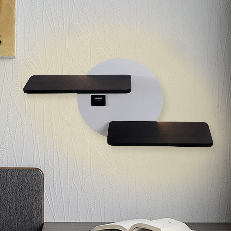 Rectangular Panel Bed Side Wall Mount Metal LED Modern Wall Light in Black and White with USB Port