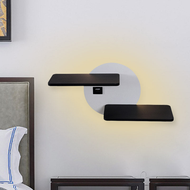 Rectangular Panel Bed Side Wall Mount Metal LED Modern Wall Light in Black and White with USB Port