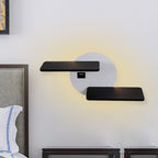 Rectangular Panel Bed Side Wall Mount Metal LED Modern Wall Light in Black and White with USB Port