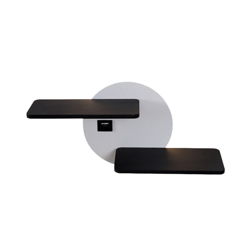 Rectangular Panel Bed Side Wall Mount Metal LED Modern Wall Light in Black and White with USB Port