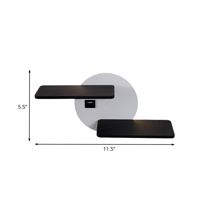 Rectangular Panel Bed Side Wall Mount Metal LED Modern Wall Light in Black and White with USB Port