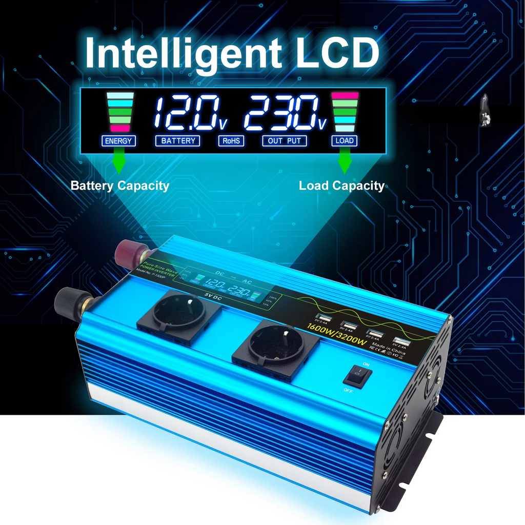 4000W Pure Sine Wave Power Inverter 12V/24V DC to 110V/220V AC Converter for Car and Solar Systems