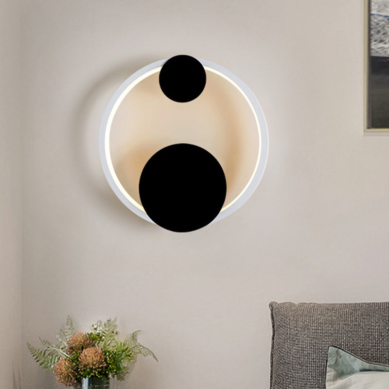 Halo Shape Acrylic Wall Mount Light Modern Black and White LED Wall Lamp in White/Warm Light for Bedside