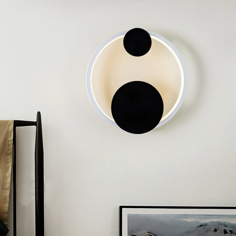 Halo Shape Acrylic Wall Mount Light Modern Black and White LED Wall Lamp in White/Warm Light for Bedside