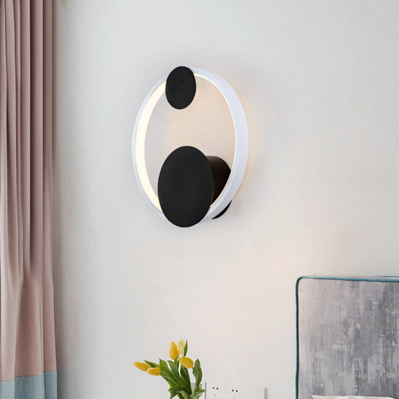 Halo Shape Acrylic Wall Mount Light Modern Black and White LED Wall Lamp in White/Warm Light for Bedside