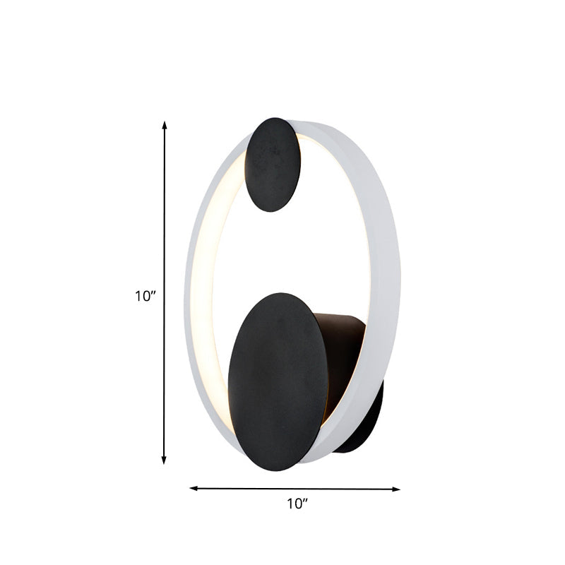 Halo Shape Acrylic Wall Mount Light Modern Black and White LED Wall Lamp in White/Warm Light for Bedside