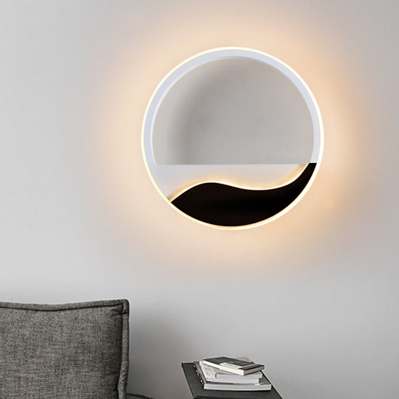 Acrylic Ring Wall Light Minimalistic White and Black LED Wall Mounted Lamp in White/Warm Light
