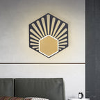Hexagon Wall-Mounted Light Modernist Metallic LED Nightstand Wall Lamp in Black with Fan Design, 8"/10" Wide