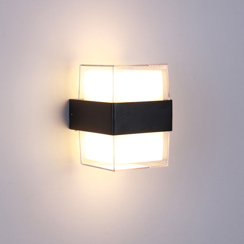 White and black cube-shaped wall sculpture modern LED acrylic wall lamp in warm/white light for nightstands