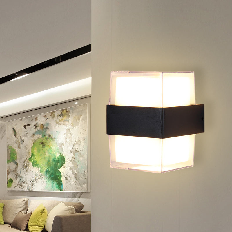 White and black cube-shaped wall sculpture modern LED acrylic wall lamp in warm/white light for nightstands