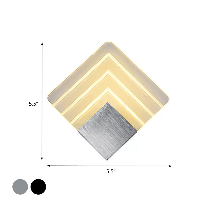 Modernism Squared Wall Light Metal 5.5"/8" B LED Corner Wall Light in Black/Silver with Acrylic Shade