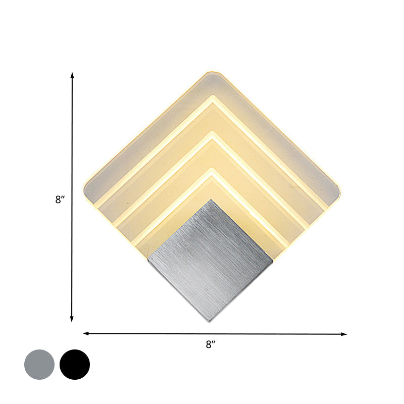 Modernism Squared Wall Light Metal 5.5"/8" B LED Corner Wall Light in Black/Silver with Acrylic Shade