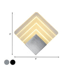 Modernism Squared Wall Light Metal 5.5"/8" B LED Corner Wall Light in Black/Silver with Acrylic Shade