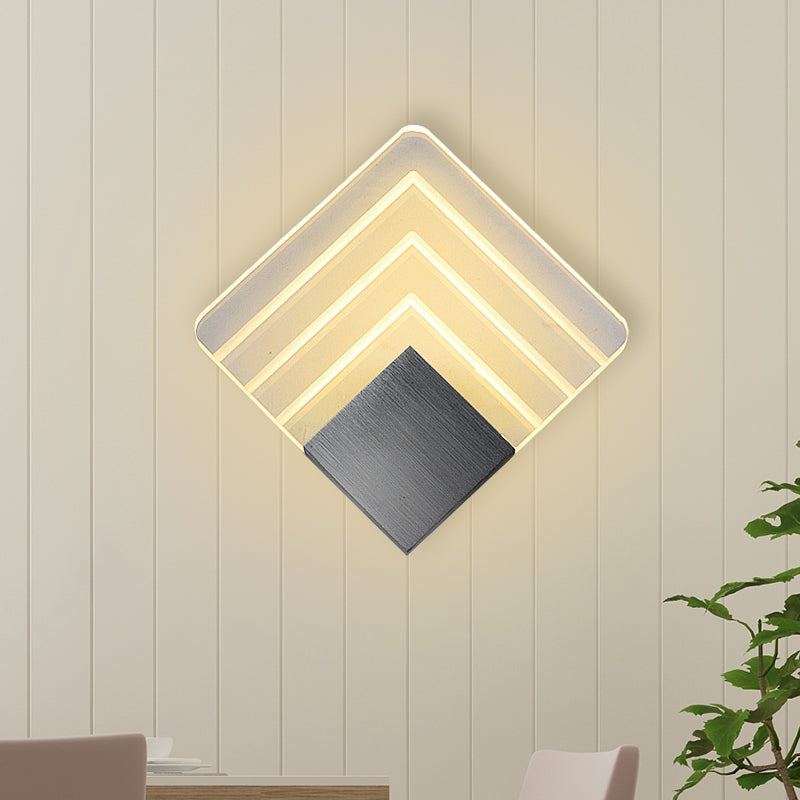 Modernism Squared Wall Light Metal 5.5"/8" B LED Corner Wall Light in Black/Silver with Acrylic Shade