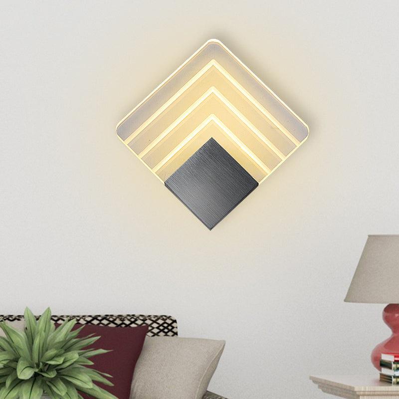 Modernism Squared Wall Light Metal 5.5"/8" B LED Corner Wall Light in Black/Silver with Acrylic Shade