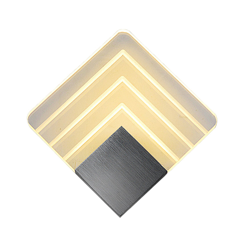 Modernism Squared Wall Light Metal 5.5"/8" B LED Corner Wall Light in Black/Silver with Acrylic Shade