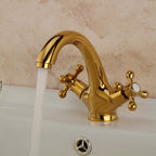 Industrial Wide-Spread Bathroom Faucet with Dual Cross Handles – Brass Construction