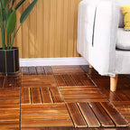 4-Slat Wood Floor Tiles Interlocking Installation Floor Tiles
