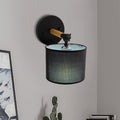 Modernist Armed Wall Lamp Wood 1 Light Bed Lamp with Black Drum Fabric Shade