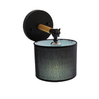 Modernist Armed Wall Lamp Wood 1 Light Bed Lamp with Black Drum Fabric Shade