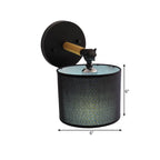 Modernist Armed Wall Lamp Wood 1 Light Bed Lamp with Black Drum Fabric Shade