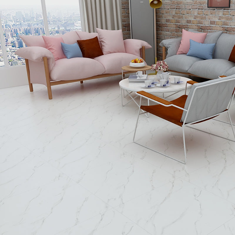 Scratch-resistant plastic floor tiles with straight edge for peeling and sticking