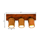 Vintage Cylinder Wall Lamp Sconces 2/3-Light Bamboo Wall Lamp in Brown with Linear Wooden Backplate