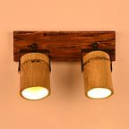 Vintage Cylinder Wall Lamp Sconces 2/3-Light Bamboo Wall Lamp in Brown with Linear Wooden Backplate