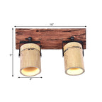 Vintage Cylinder Wall Lamp Sconces 2/3-Light Bamboo Wall Lamp in Brown with Linear Wooden Backplate