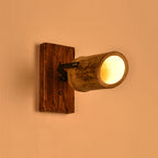 Vintage Cylinder Wall Lamp Sconces 2/3-Light Bamboo Wall Lamp in Brown with Linear Wooden Backplate