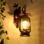Industrial Lantern Wall Lamp 1 Head Clear Glass Wall Plate Lighting Fixture in Bronze/Copper with Metal Bamboo Back Plate