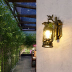 Industrial Lantern Wall Lamp 1 Head Clear Glass Wall Plate Lighting Fixture in Bronze/Copper with Metal Bamboo Back Plate