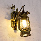 Industrial Lantern Wall Lamp 1 Head Clear Glass Wall Plate Lighting Fixture in Bronze/Copper with Metal Bamboo Back Plate