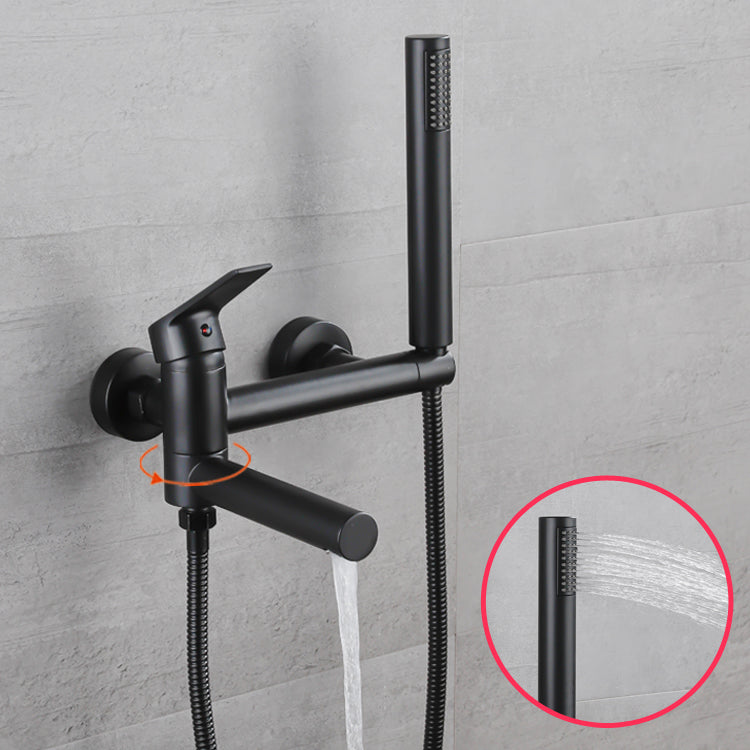 Lever Handle Bathtub Faucet Wall Mount Shower Hose Swivel Spout Bathtub Filling with Hand Shower