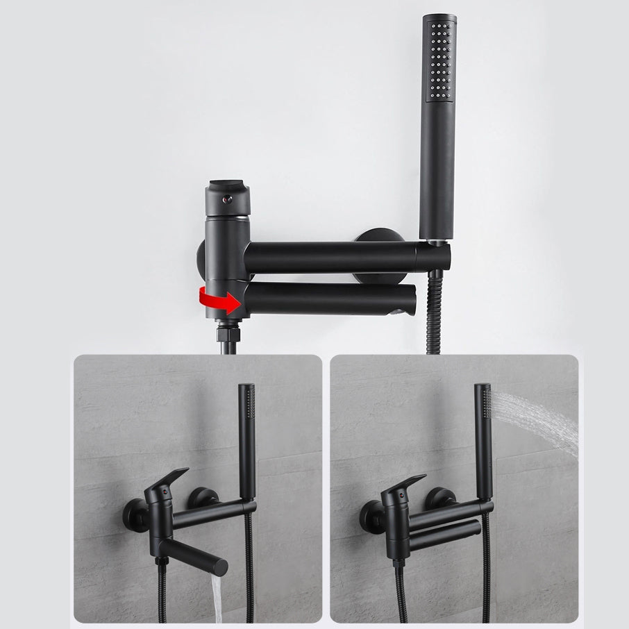 Lever Handle Bathtub Faucet Wall Mount Shower Hose Swivel Spout Bathtub Filling with Hand Shower