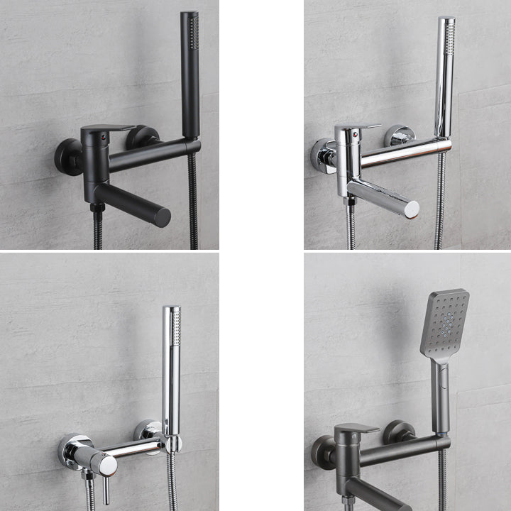 Lever Handle Bathtub Faucet Wall Mount Shower Hose Swivel Spout Bathtub Filling with Hand Shower