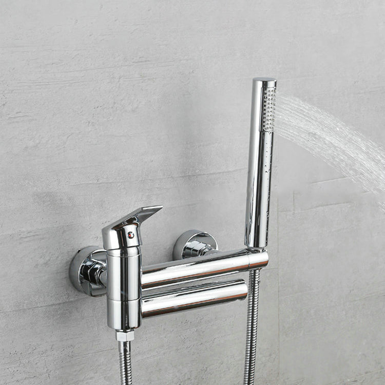 Lever Handle Bathtub Faucet Wall Mount Shower Hose Swivel Spout Bathtub Filling with Hand Shower