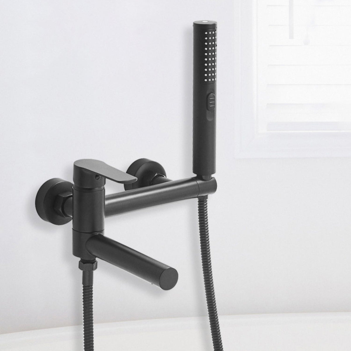 Swivel spout bathtub faucet single lever handle hand shower bathtub filling valve with shower hose
