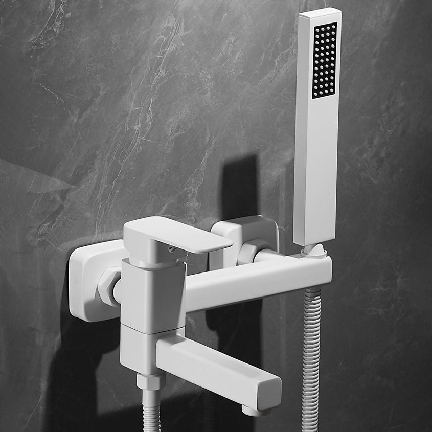 White Bath Water Faucet Trim Single Lever Handle Swivel Spout Wall Mounted Hand Shower Bathtub Filler