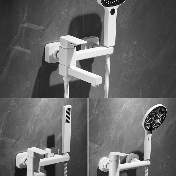 White Bath Water Faucet Trim Single Lever Handle Swivel Spout Wall Mounted Hand Shower Bathtub Filler