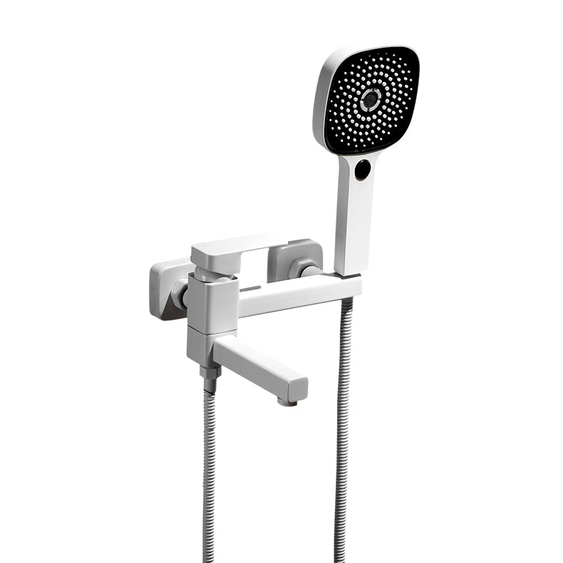 White Bath Water Faucet Trim Single Lever Handle Swivel Spout Wall Mounted Hand Shower Bathtub Filler