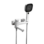 White Bath Water Faucet Trim Single Lever Handle Swivel Spout Wall Mounted Hand Shower Bathtub Filler