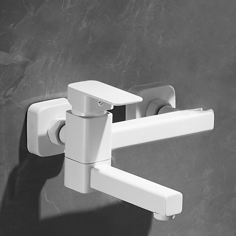 White Bath Water Faucet Trim Single Lever Handle Swivel Spout Wall Mounted Hand Shower Bathtub Filler