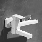 White Bath Water Faucet Trim Single Lever Handle Swivel Spout Wall Mounted Hand Shower Bathtub Filler
